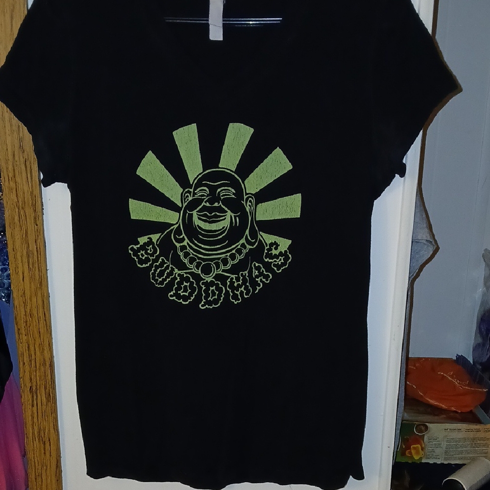 Black T-Shirt with Green Buddha Graphic
